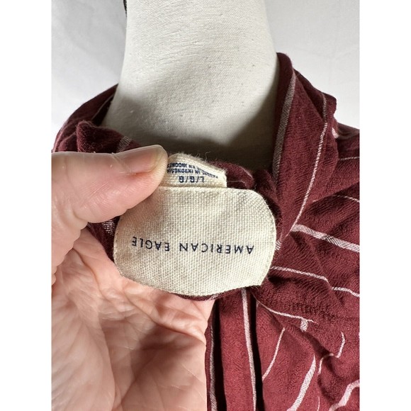 American Eagle Women's Maroon Striped Viscose Tie Front Top Size Large - Picture 3 of 4